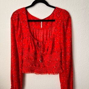 Freepeople long sleeve red printed top